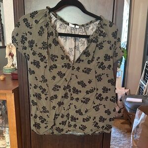 GAP Olive and Black Floral Blouse